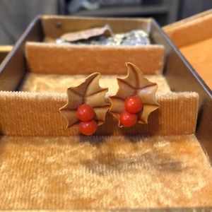 Vintage Brown/Orange Leaf Screw Back Earrings